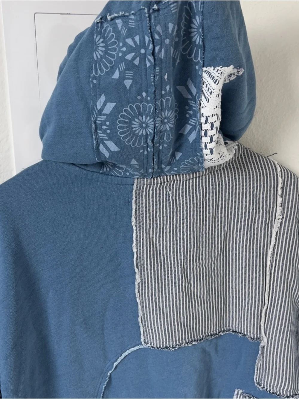 NWT Free People We The Free Tattered Romance Hoodie in Blue Indigo Combo